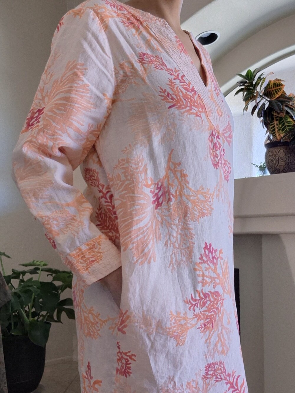 Chico's 100% Linen, Kurta Dress With Pockets Sz 12/14 Large - Picture 17 of 17